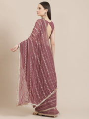 Mauve Embroidered Saree with Blouse - Inddus.com