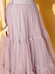 Mauve Embroidered Semi-Stitched Net Lehenga & Unstitched Choli With Dupatta - Inddus.com