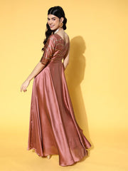 Mauve Embroidered Sequined Fit and Flare Gown - Inddus.com