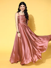 Mauve Embroidered Sequined Fit and Flare Gown - Inddus.com