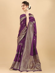 Mauve & Gold-Toned Woven Design Zari Silk Blend Saree - Inddus.com