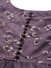 Mauve Net Embroidered Maxi Dress - inddus-us