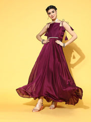 Mauve Poly Silk Partywear Self Design Dresses - Inddus.com