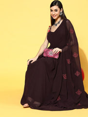 Mauve Poly Silk Partywear Solid Dresses - Inddus.com
