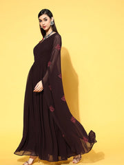 Mauve Poly Silk Partywear Solid Dresses - Inddus.com