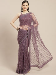 Mauve Sequinned and Embroidered Saree - inddus-us