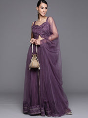 Mauve Sequinned Semistitched Lehenga with Sequin Blouse and Net Dupatta - inddus-us
