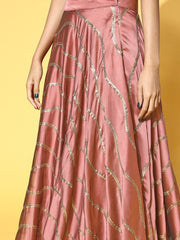 Mauve Solid Top with Embellished Skirt Co-ords Set - Inddus.com