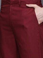 Men Maroon Ethnic Motifs Embroidered Chikankari Kurta with Trousers - Inddus.com