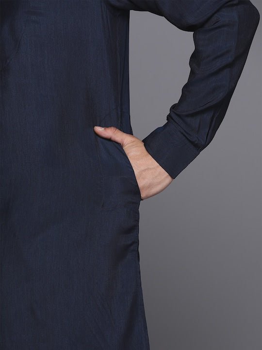 Men Solid Straight Indigo Kurta - Inddus.com