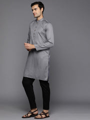 Men Woven Design Jacquard Solid Straight Long Kurta - Inddus.com