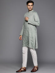 Men Woven Design Jacquard Striped Straight Long Kurta - Inddus.com