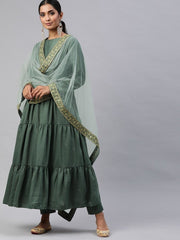 Metalic Silk Blend Solid Kurta Pant Dupatta Set - Inddus.com