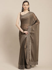 Metallic Brown Embroidered Laced Saree - inddus-us