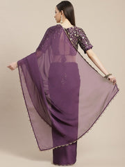 Metallic Purple Embroidered Laced Saree - inddus-us