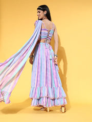 Multi color Lehenga Saree with Blouse Piece - Inddus.com