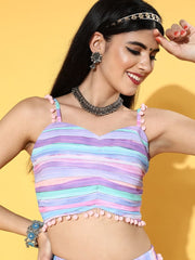 Multi color Lehenga Saree with Blouse Piece - Inddus.com