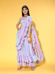Multi color Lehenga Saree with Blouse Piece - Inddus.com