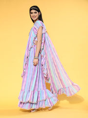 Multi color Lehenga Saree with Blouse Piece - Inddus.com