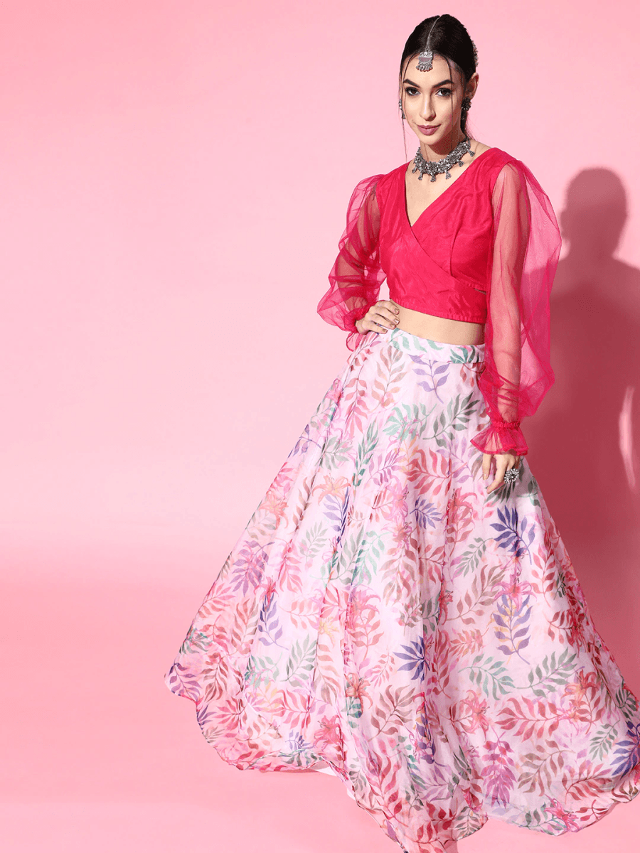 Multi Leaf Skirt with Solid Net Top - Inddus.com