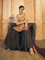 Multicolor Chinon Silk Designer Sharara Suit - Inddus.com