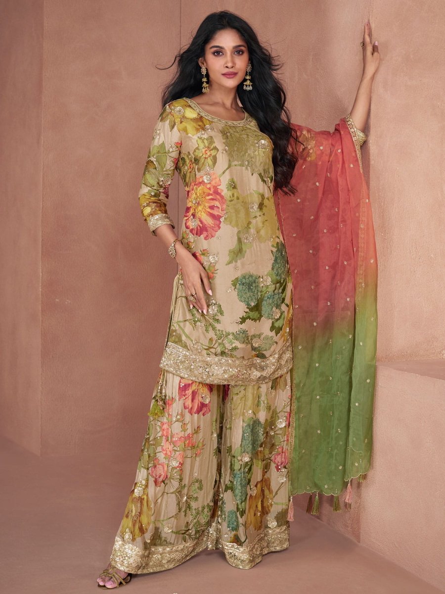 Multicolor Embroidered Partywear Sharara-Suit - Inddus.com