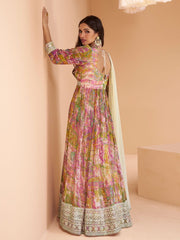 Multicolor Georgette Partywear Gown - Inddus.com