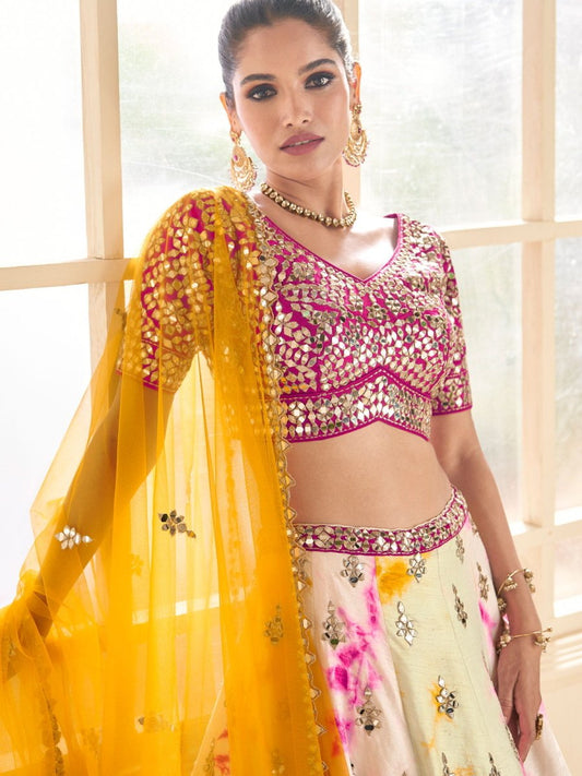 Multicolor Silk Embroidered Lehenga Choli - Inddus.com