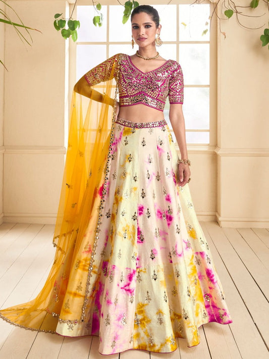 Multicolor Silk Embroidered Lehenga Choli - Inddus.com