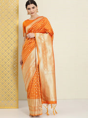 Mustard and Gold Ethnic motifs Zari Woven Traditional Saree - Inddus.com