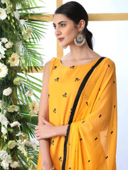 Mustard Cotton Cord Embroidered Gharara - inddus-us