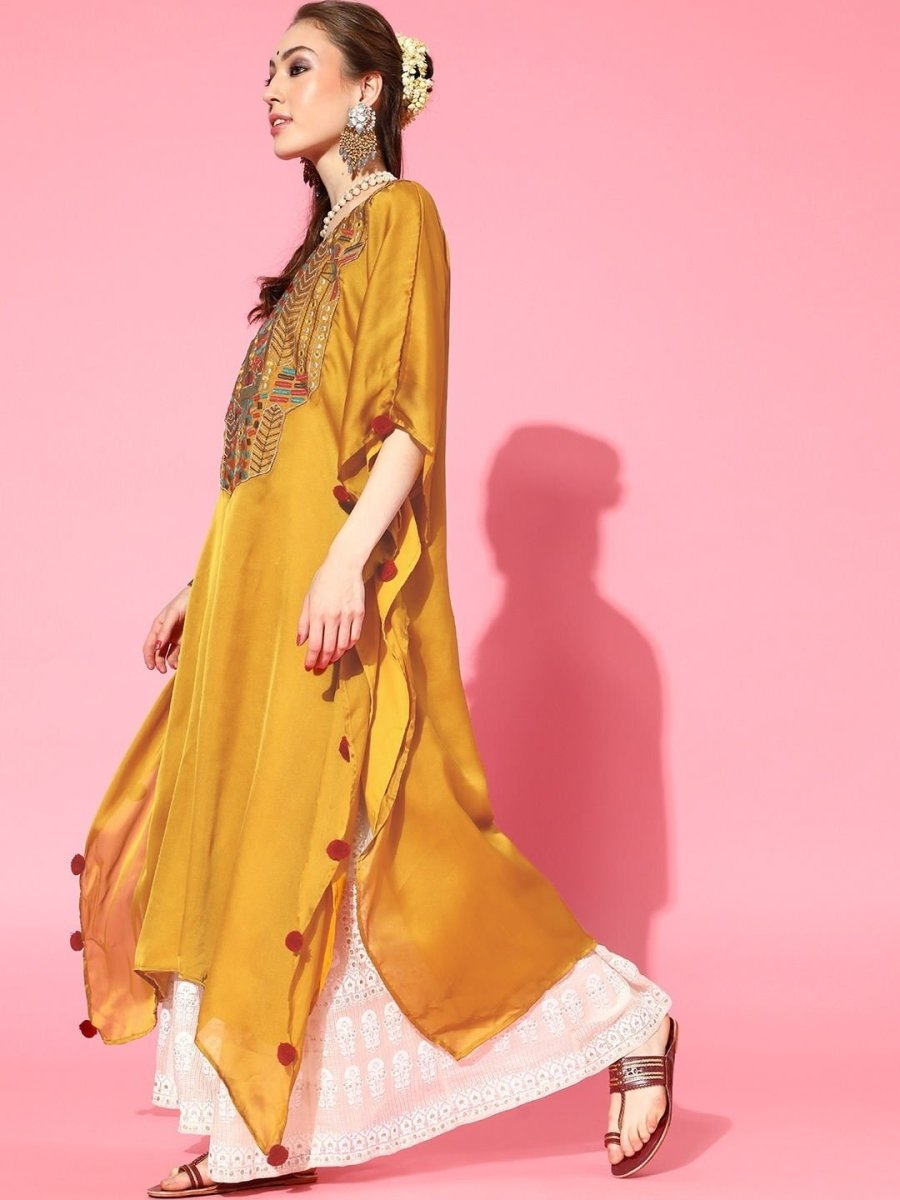 Buy Pristine Mustard Satin Ethnic Motifs Partywear Kurta