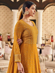 Mustard Georgette Designer Gown - Inddus.com