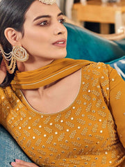 Mustard Georgette Designer Gown - Inddus.com