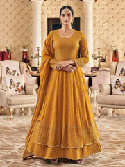 Mustard Georgette Designer Gown - Inddus.com