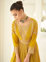 Mustard Georgette Partywear Sharara-Style-Suit - Inddus.com