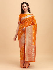 Mustard & Gold-Toned Ethnic Motifs Zari Jashn Saree - Inddus.com