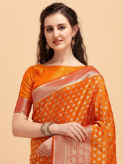 Mustard & Gold-Toned Ethnic Motifs Zari Jashn Saree - Inddus.com