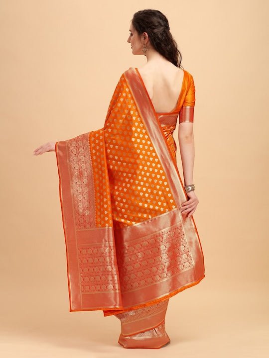 Mustard & Gold-Toned Ethnic Motifs Zari Jashn Saree - Inddus.com