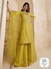 Mustard Gotta Patti Straight Kurta & Sharara With Dupatta - Inddus.com