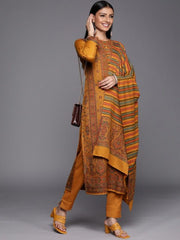Mustard & Green Printed Woven Pashmina Winter Wear Unstitched Dress Material - Inddus.com