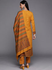 Mustard & Green Printed Woven Pashmina Winter Wear Unstitched Dress Material - Inddus.com