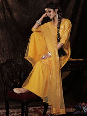 Mustard Net Embroidered Sharara-Style-Suit - Inddus.com