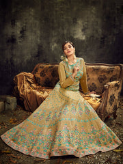 Mustard Silk Wedding Anarkali Dress - Inddus.com