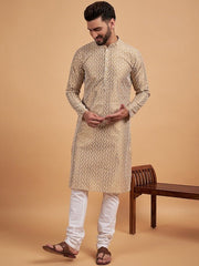 Mustard Yellow Ethnic Motif Embroidered Chikankari Straight Kurta - Inddus.com