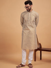 Mustard Yellow Ethnic Motif Embroidered Chikankari Straight Kurta - Inddus.com