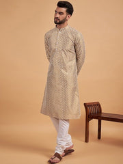 Mustard Yellow Ethnic Motif Embroidered Chikankari Straight Kurta - Inddus.com