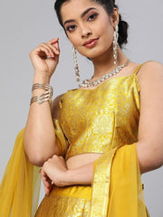 Mustard Yellow & Golden Lehenga Choli - inddus-us