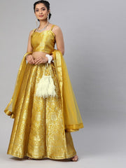 Mustard Yellow & Golden Lehenga Choli - inddus-us