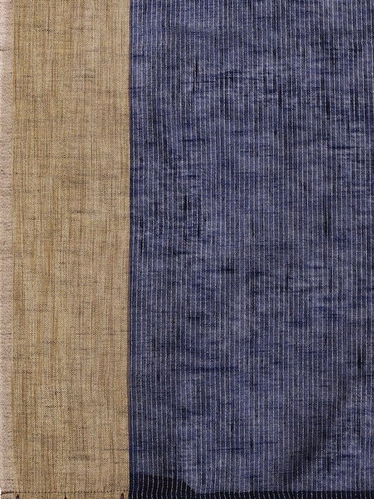 Navy Blue & Brown Woven Design Saree - Inddus.com